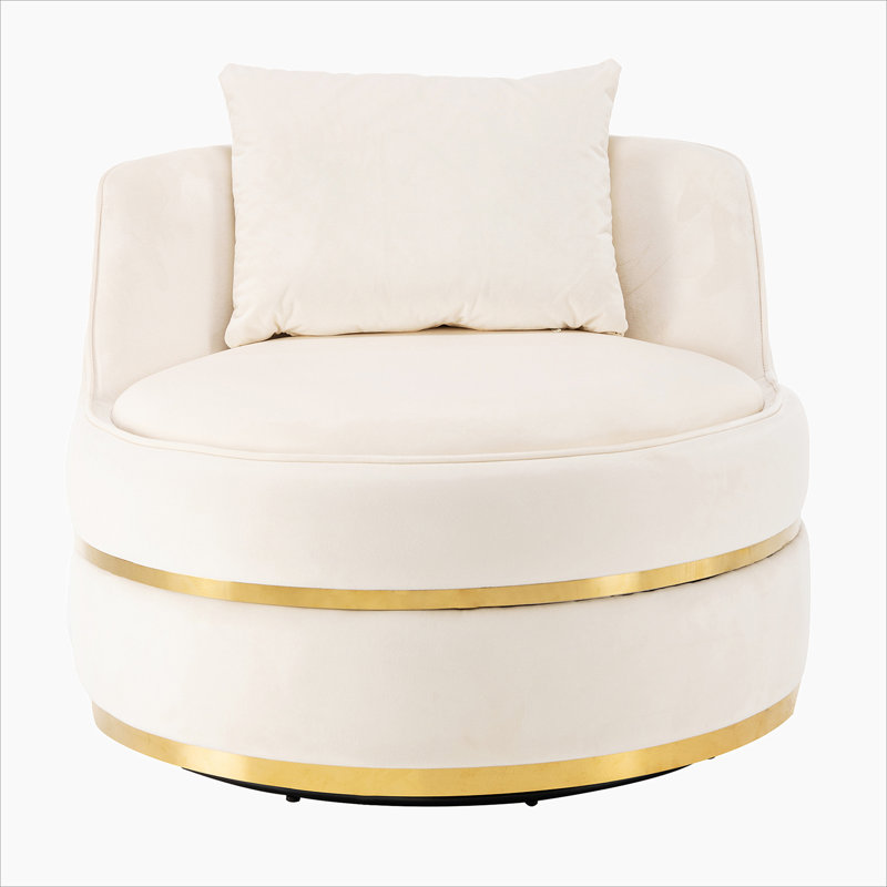Eulla Swivel Barrel Chair, Beige Velvet