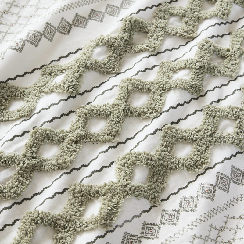 Édredon très grand / très grand 3 pièces, imprimé coton avec chenille, motif, rembourrage, lavable à la machine, aucun produit chimique nocif, style et rembourrage lavable, taies décoratives assorties
