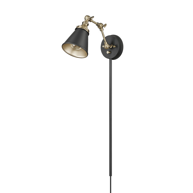 Shaka Adjustable Steel Swing Armed Sconce, Matte Black/Vintage Brass, Black