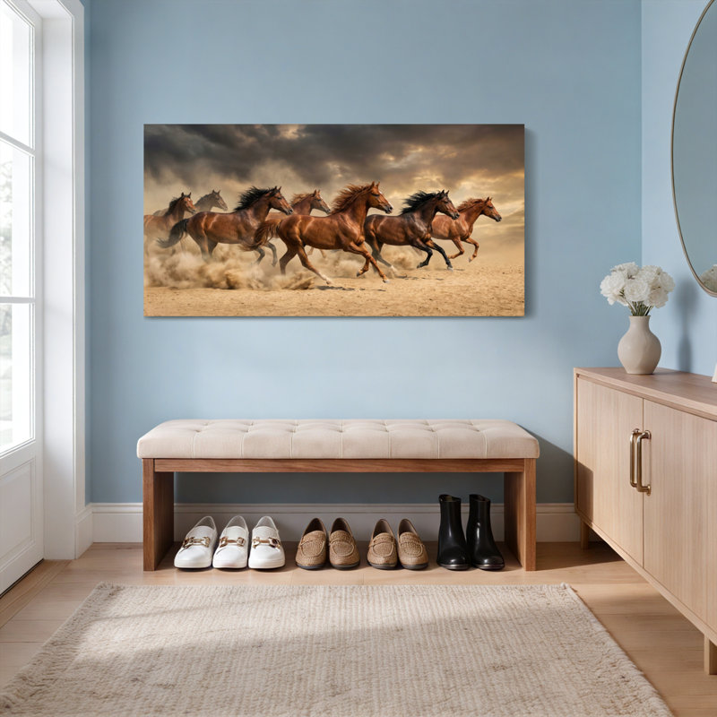 Ensemble de 1 tableau sur toile représentant des chevaux au galop, H 28 po x l 58 po