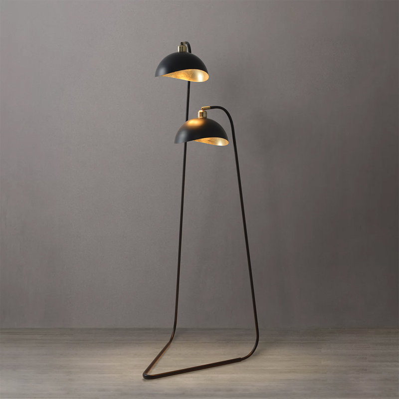 Luna Bella Duo Floor Lamp - Weathered Brass, Matte Black/Gold-Leaf Shade, Black Marble, On/Off Switch