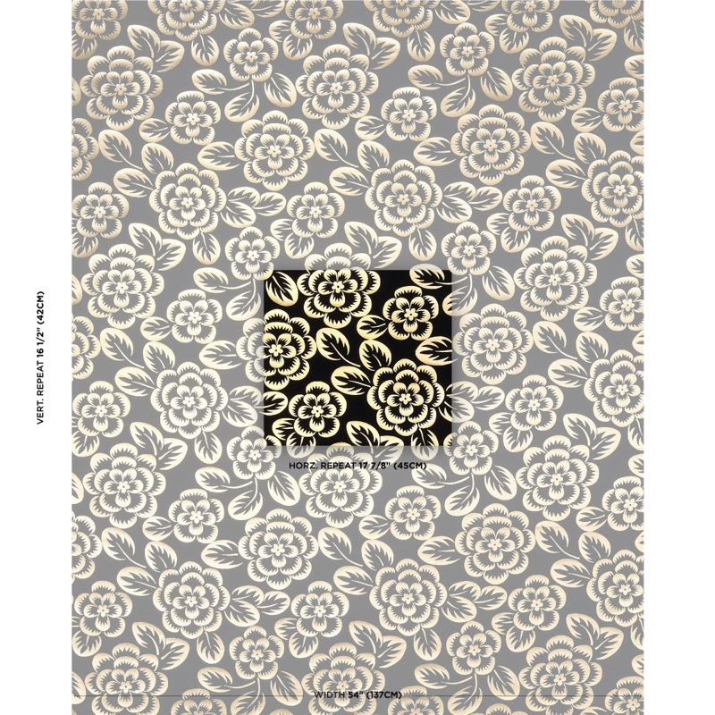 Tissu floral Angelica, Or / noir