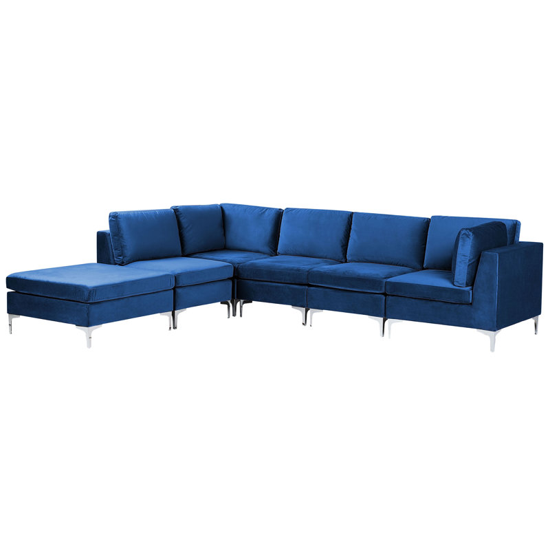 Millings 5 Seater Velvet Sofa & Chaise, Right Hand Facing, Blue