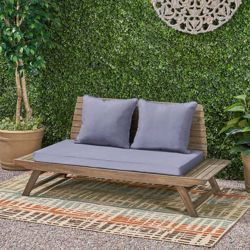  Causeuse d'extérieur en teck avec coussins, banc de patio, teck naturel, Blanc, Marron clair