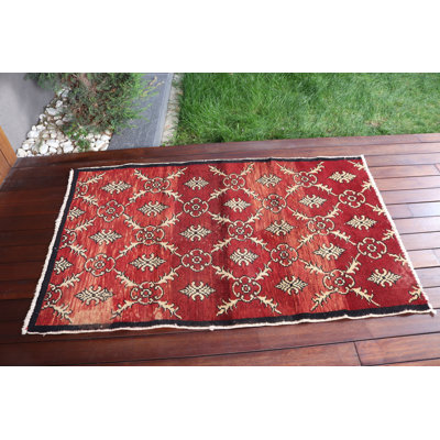 Handmade Traditional Turkish Wool Rug in Vibrant Red for Indoor and Outdoor Home Decoration