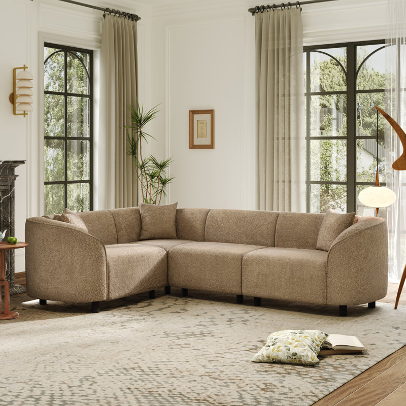 Modena 104'' Wide Contemporary Boucle Upholstered L-Shaped Modular Sectional Sofa, Camel Boucle