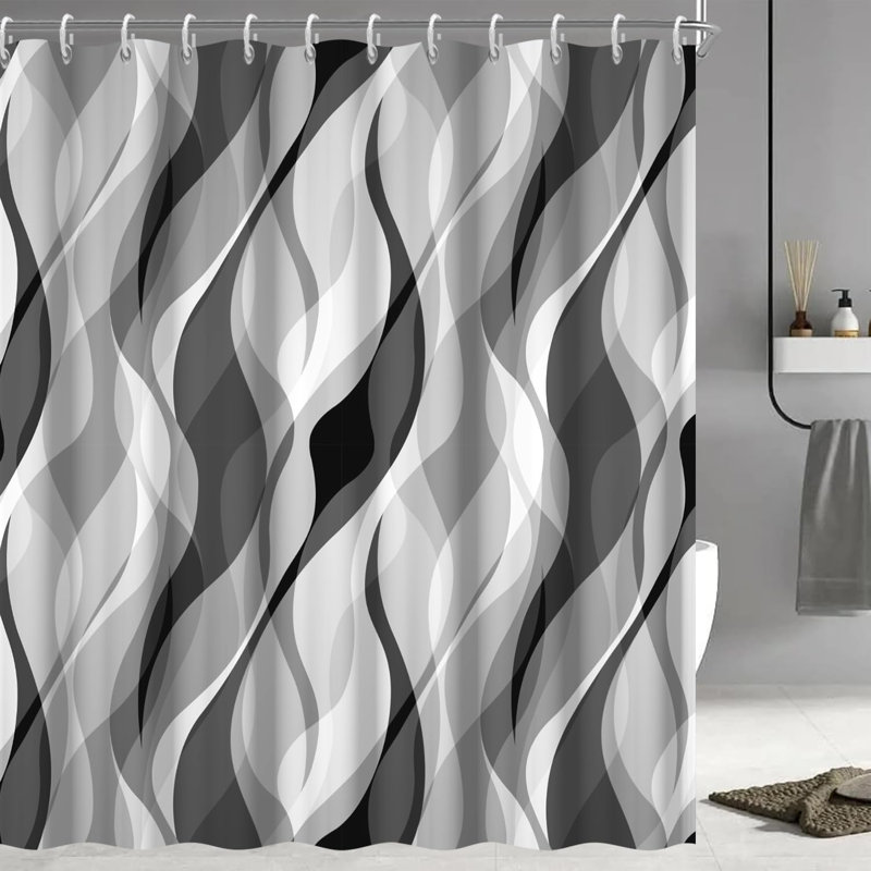 Pack of 1 Modern Abstract Striped Shower Curtain Set with Hooks, 182.88cm H x 152.4cm W, Gray