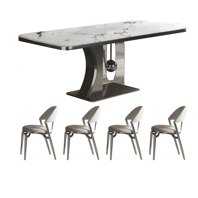 Ensemble de table et de salle à manger en pierre micro-cristalline, H 29,5 po x L 78,7 po x l 35,4 po, Blanc