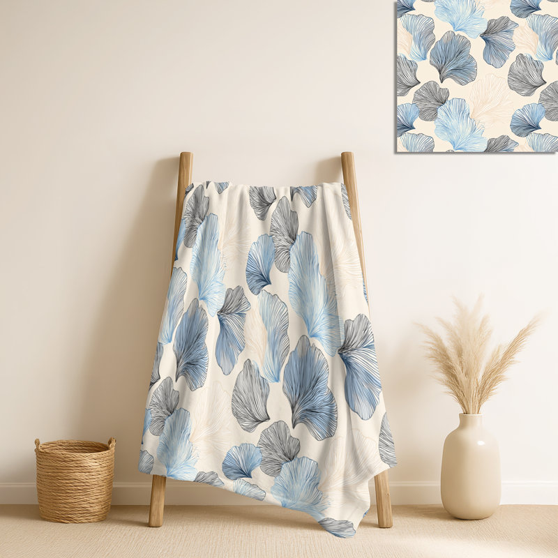 Coastal Shellfish I - couverture douillette abstraite, jeté doux Coastal, Blue/Cream Nautical & Beach
