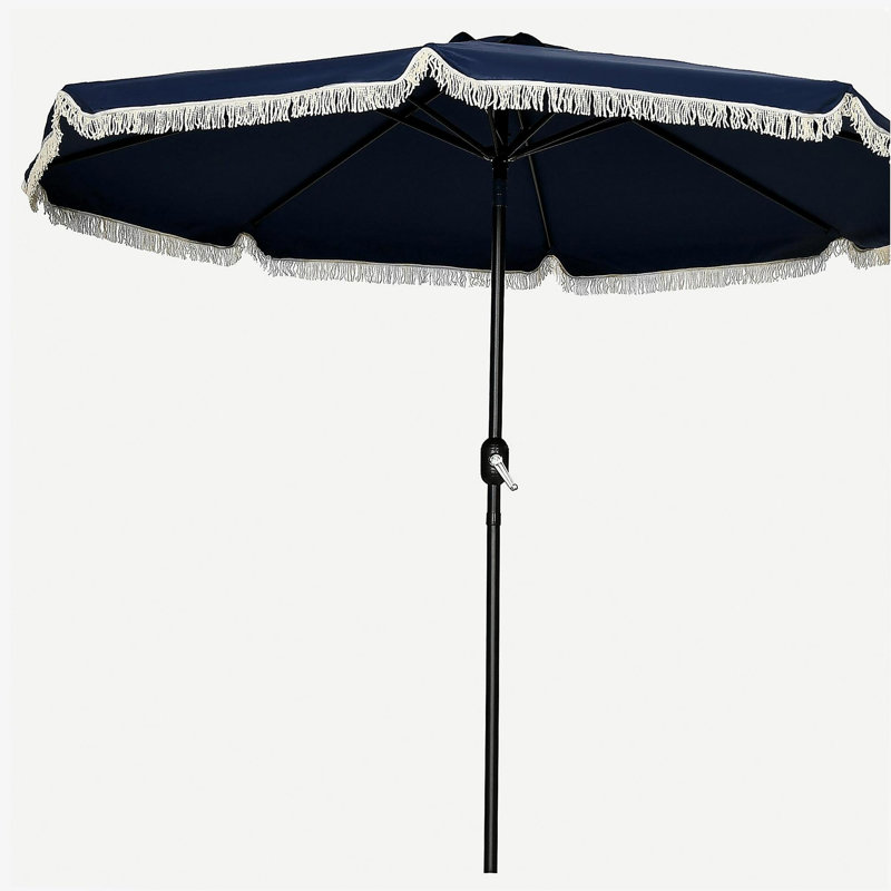 Parasol de patio de 9 pi avec bouton-poussoir inclinable et manivelle Outsunny, Bleu très foncé