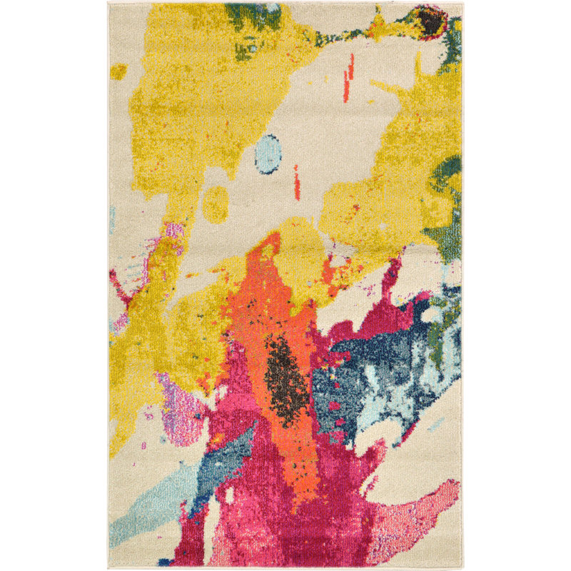 Eddins Washable Abstract Indoor Rug, Rectangle 3'3" x 5'3"