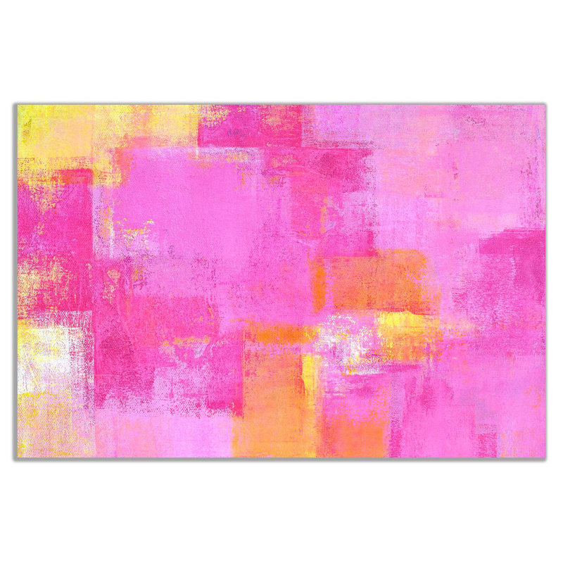 Pink Yellow Abstract - Wrapped Canvas Painting, 20cm H x 31cm W