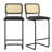 Counter Height Bar Stools Set Of 2, Upholstered PU Leather Barstools With Rattan Back, 30 Inch Stools Armless Bar Chairs For Kitchen Island, Black-1664397251-1664397271