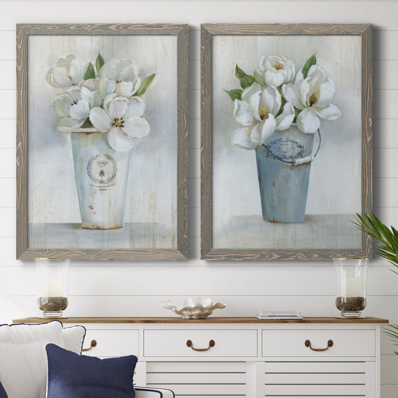 Fleuriste Francais I - ensemble de 2 reproductions d'art, H 44 po x l 31 po x P 1 po, Toile avec cadre gris, Pas de tapis