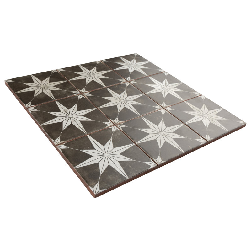 Harmonia 13" x 13" Ceramic Patterned Wall & Floor Tile, White/Black