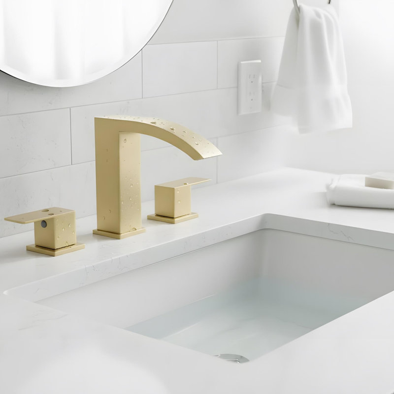 3 Hole Bathroom Sink Faucet with Double Lever Handle, Brushed Gold