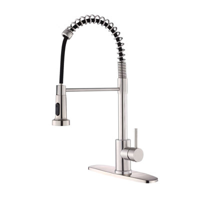 Kitchen Faucet With Pull Down Sprayer Industrial 1 Handle 1 Hole Or 3 Hole Faucet For Farmhouse Camper Laundry Utility Rv Wet Bar Sinks, Stainless Steel, Brushed Nickel