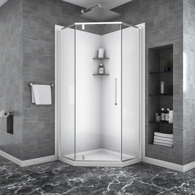 34'' W 72'' H Semi-Frameless Neo-angle Double Slide Shower Enclosure