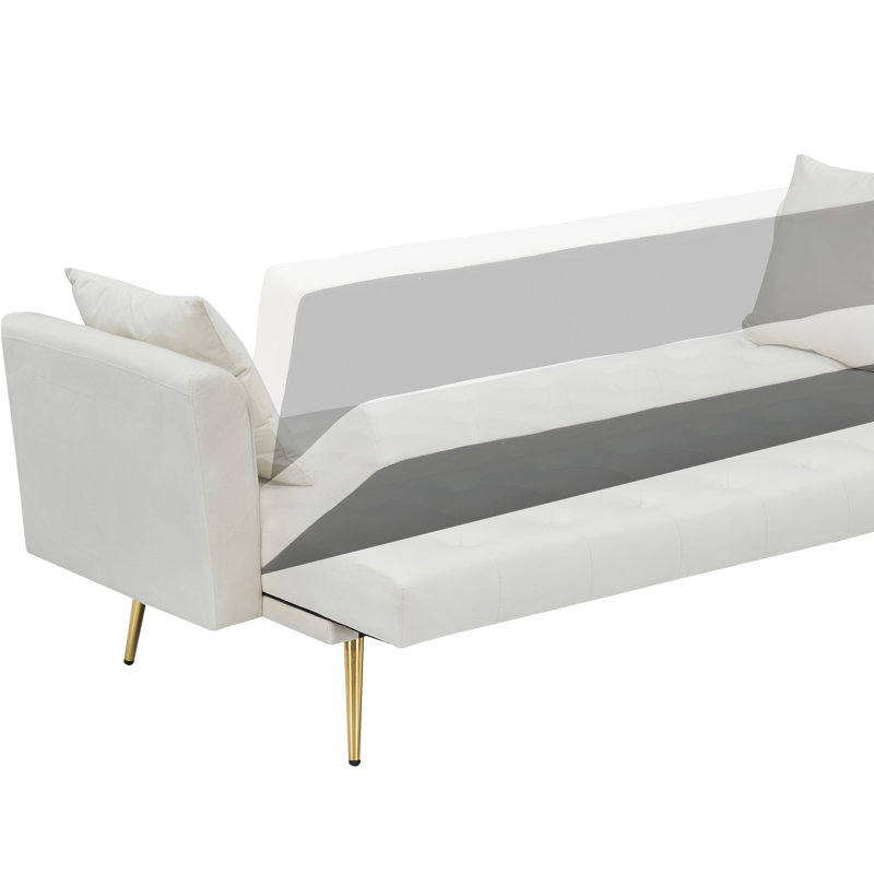 Canapé-lit convertible de 71 pouces en velours beige, style rétro américain, pour petit salon, chambre à coucher et bureau