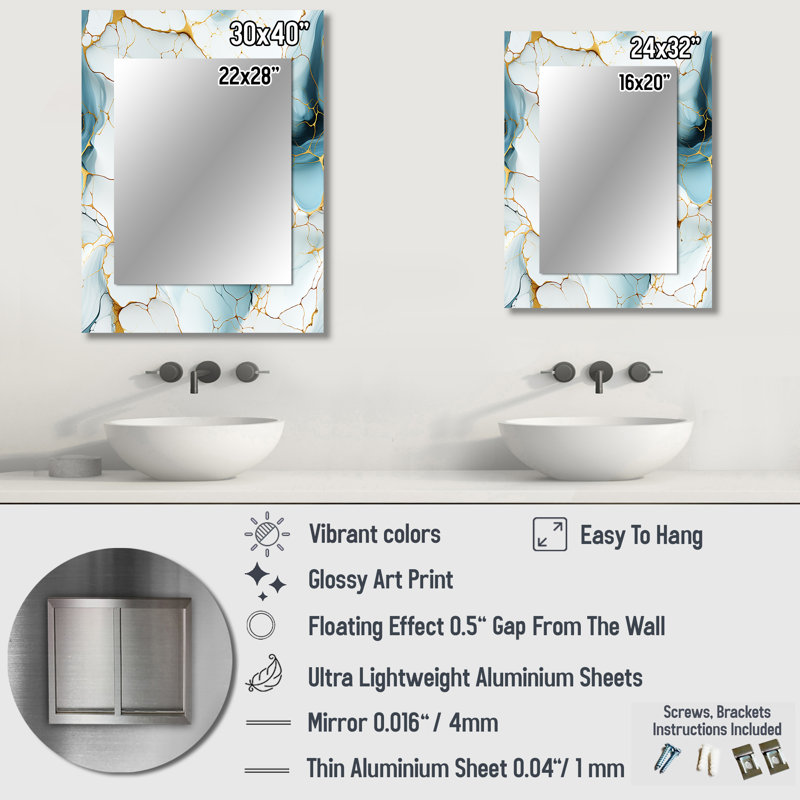 Oriental Elegance Marble Pattern - marble  Decorative Wall Mirror, Modern Mirror, Printed Metal Art, 32" x 24"