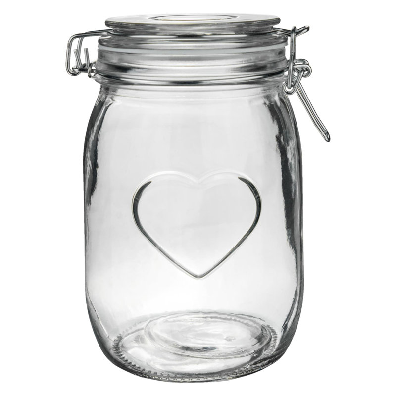 Nicola Spring - Heart Glass Storage Jars with Labels, 17cm H x 10.5cm W x 10.5cm D, Clear