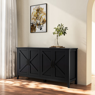 4-door 4-open Shelves Cabinet, Freestanding Sideboard For Bedroom. 15.91*60.63*30.88 In, 90.73lbs, 40kg Load Capacity Storage Load-bearing by Gracie Oaks