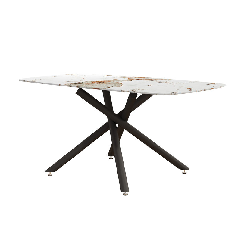 Table de salle à manger luxueuse en verre trempé de 63 po avec motif en marbre blanc et pieds en métal doré - table de cuisine moderne et élégante pour 4 à 6 personnes