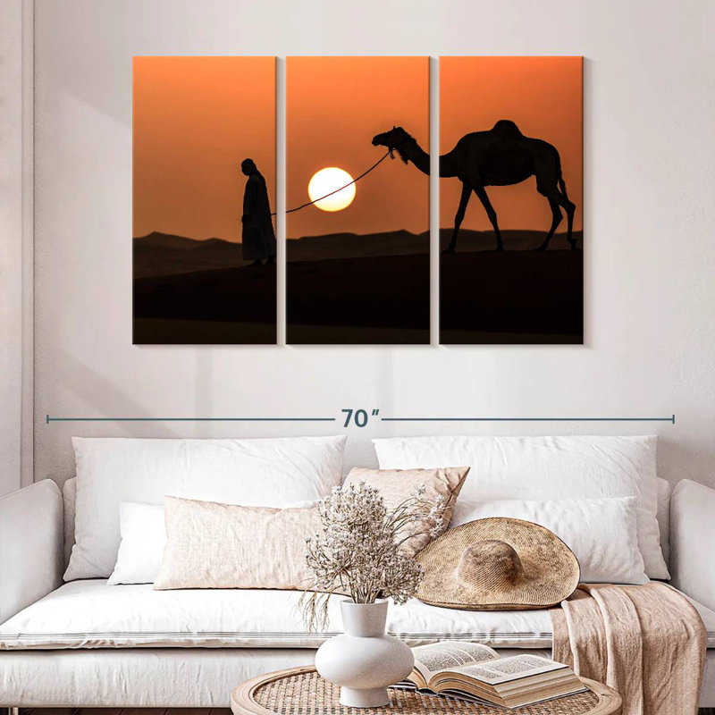 Silhouette d'homme et de chameau, H 32 po x l 50 po