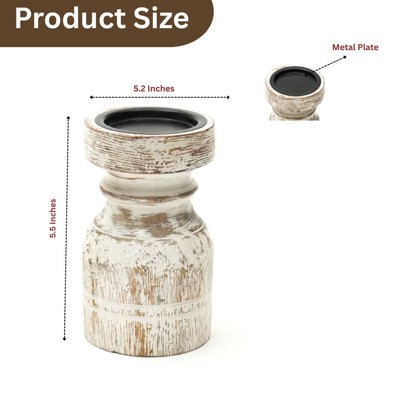 Rustic Wood Candle Holder | Hand Carved Wooden Pillar Candle Stand | 6 inch, 6" H x 3.5" W x 3.5" D