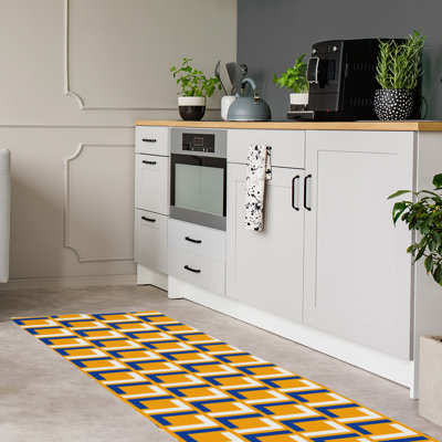 Tapis de couloir à motif géométrique jaune
