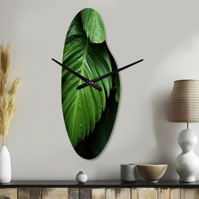 Doolan - Curved Shape Decorative Green Palms & Palm Trees Wall Clock