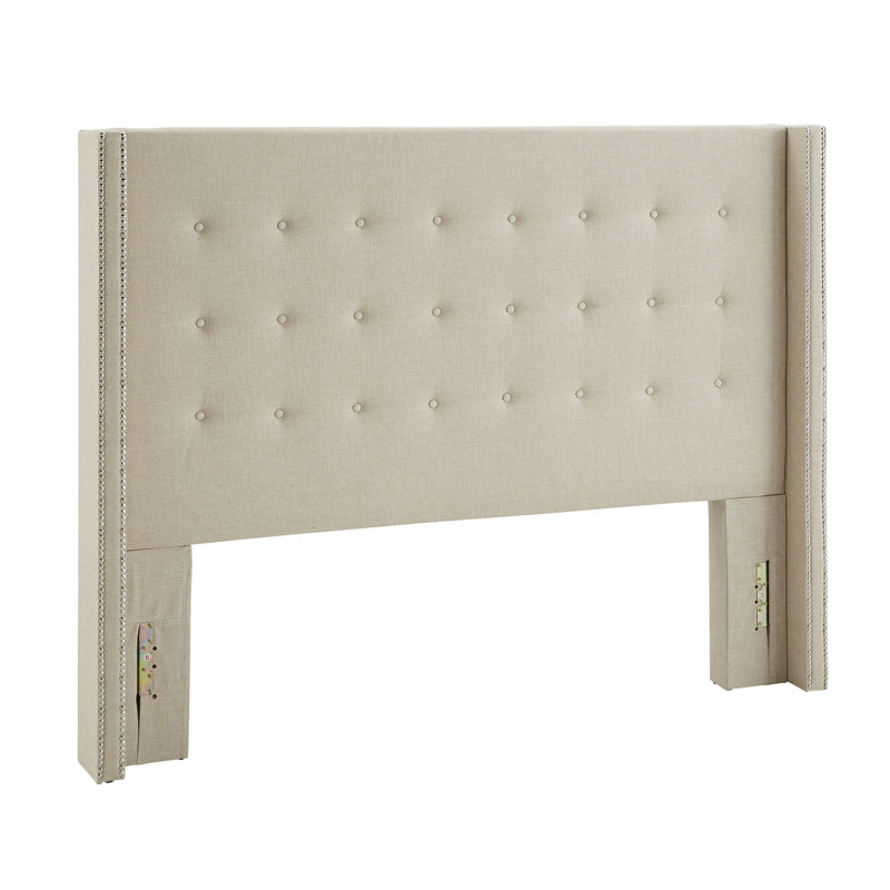 Tête de lit rembourrée Wingback Breezewood, Beige, Reine
