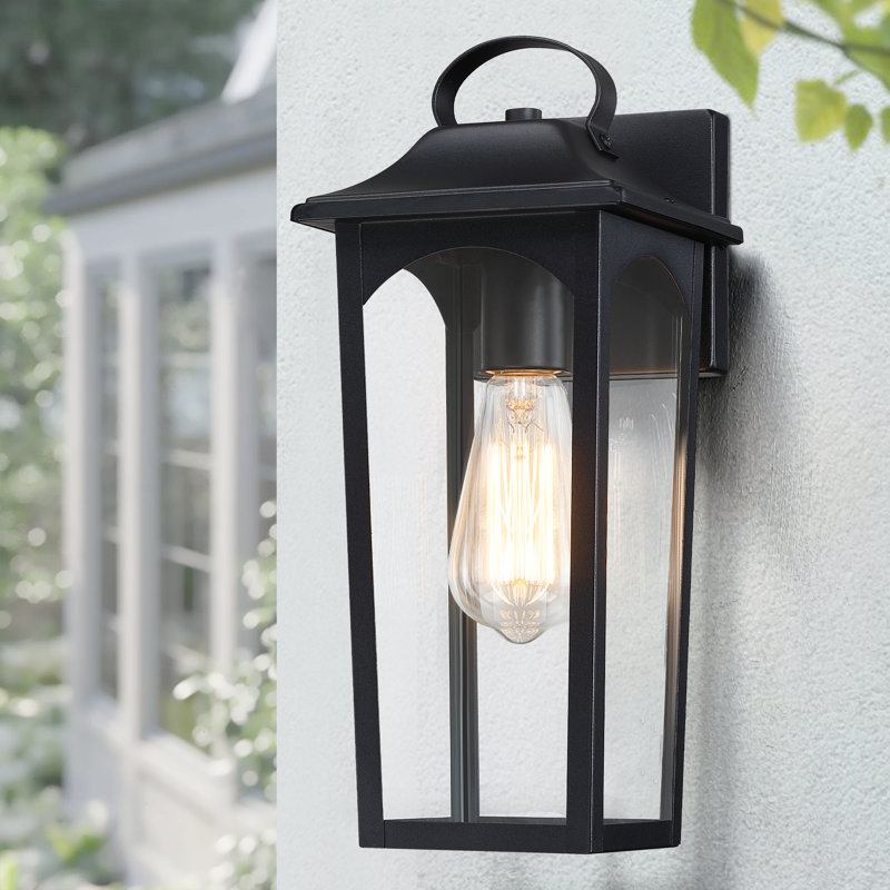 1-Light 13.75"H Black Outdoor Wall Sconce with Clear Glass Shade, 1 Light