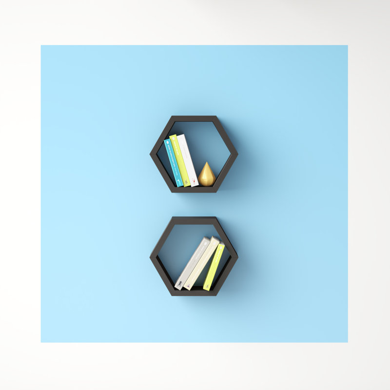 Abigayle 2 Piece Hexagon Alder Solid Wood, Black Paint