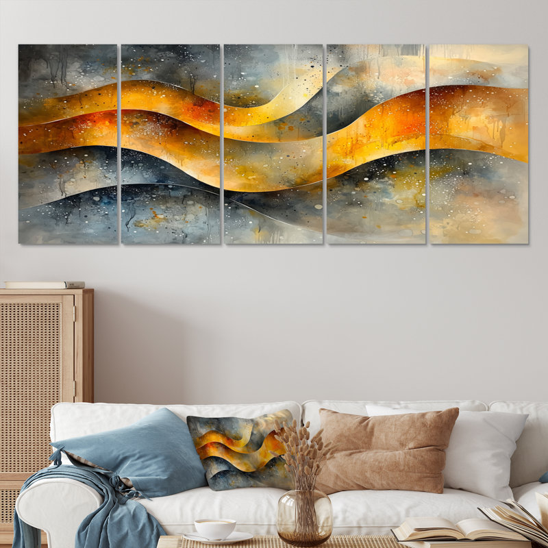 «Structured Waves Chaos In otion II», art mural Waves, toile d'art moderne, H 32 po x l 80 po, 5