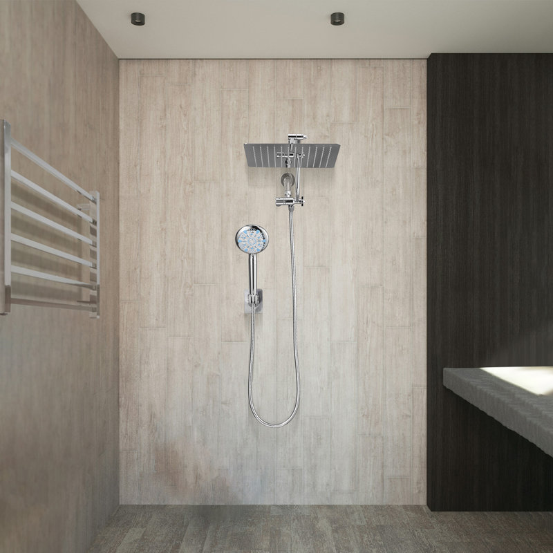 Pomme de douche réglable haute pression double 12 po avec douchette à 9 jets, Argent argent