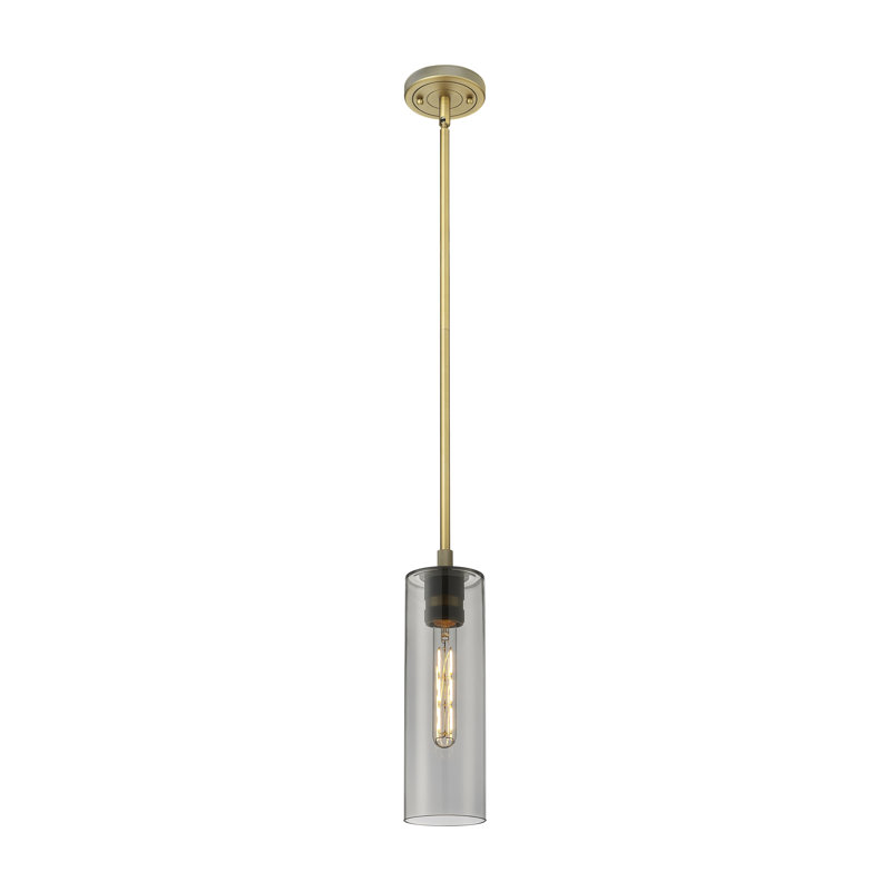 Luminaire suspendu 1 tige Crown Point, Laiton brossé, H 13,25 po x l 4,5 po x P 4,5 po, Plaqué couleur fumée