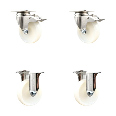 316SS Nylon Wheel Swivel Top Plate Caster Set 2 Lock Brake 2 Rigid SCC