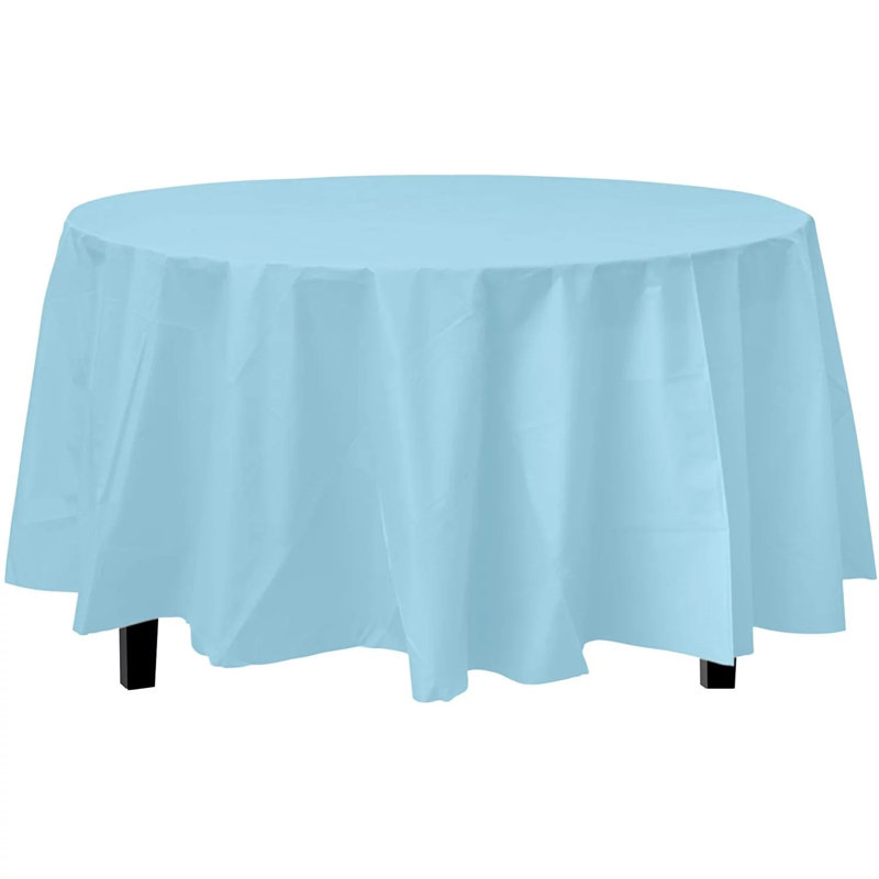 Nicole Fantini Plastic Disposable Round Tablecloth 84", Light Blue