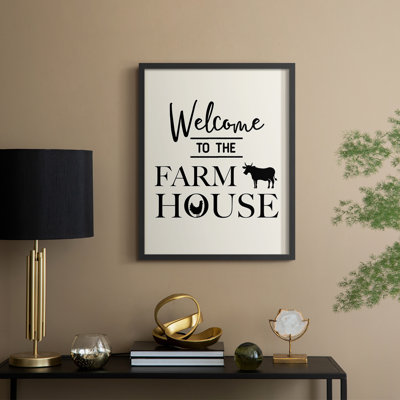 «Welcome to the Farmhouse», reproduction encadrée en bois massif