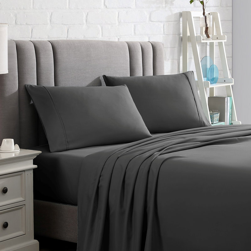  Ensemble de draps en microfibre ultra doux, Ensemble de draps pour grand lit + drap-housse + 2, Gris foncé