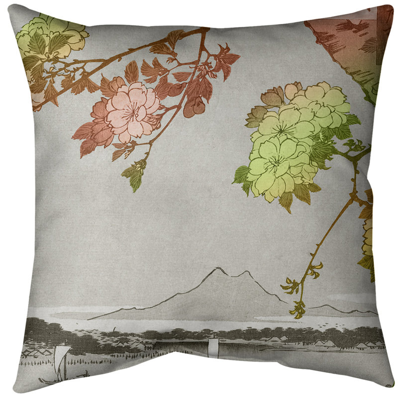 Housse de coussin Blossoms over the River, 20 po x 20 po, Rouge / dégradé vert, Faux lin