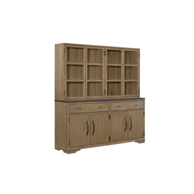 Deux armoires et buffet Almond avec plateau en béton, présentoir, rangement généreux, portes en verre, bois massif et fabrication, profondeur de 70,32 po, largeur de 19,38 po, hauteur de 74,08 po, buffet spacieux de 365 livres,