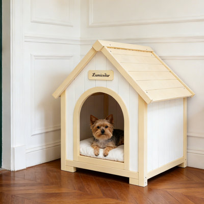 Solid Cedar Indoor A-Frame Pet House with EVA Cushion – Furniture-Grade Dog & Cat Shelter in Neutral Wood Tones for Contemporary & Nordic Home Interiors