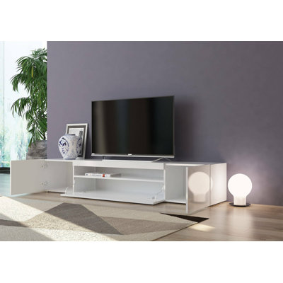 Tv Stand Jesse, Low Sideboard For Living Room With 3 Doors, Tv Stand Base, Cm 200X40H37, White