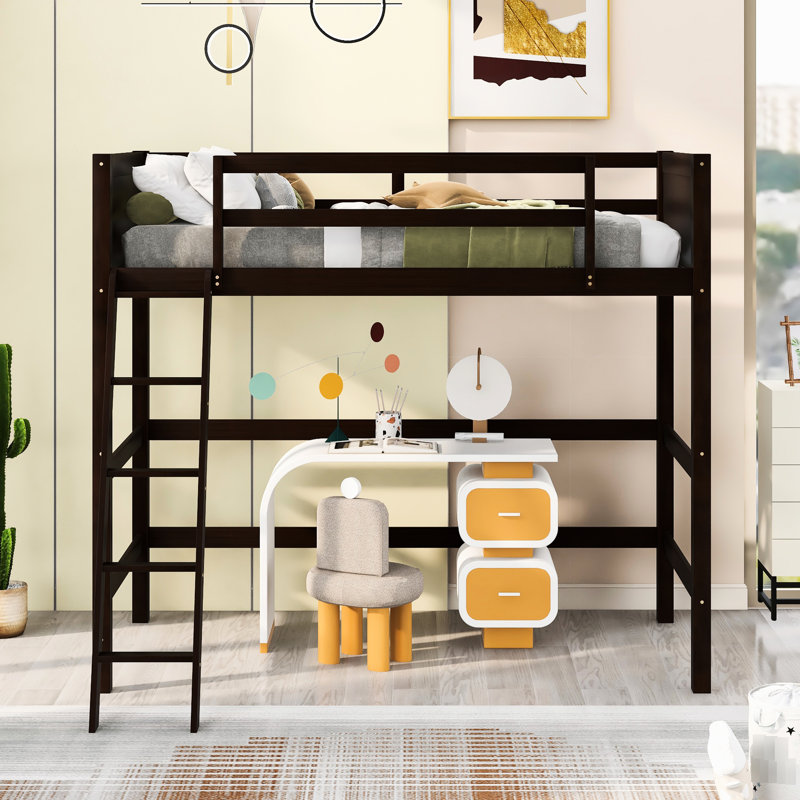 Lit mezzanine simple avec finition en bois massif - Repose-pieds confortable et polyvalent