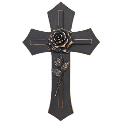 Black and Gold Accent Rose Hanging Wall Cross