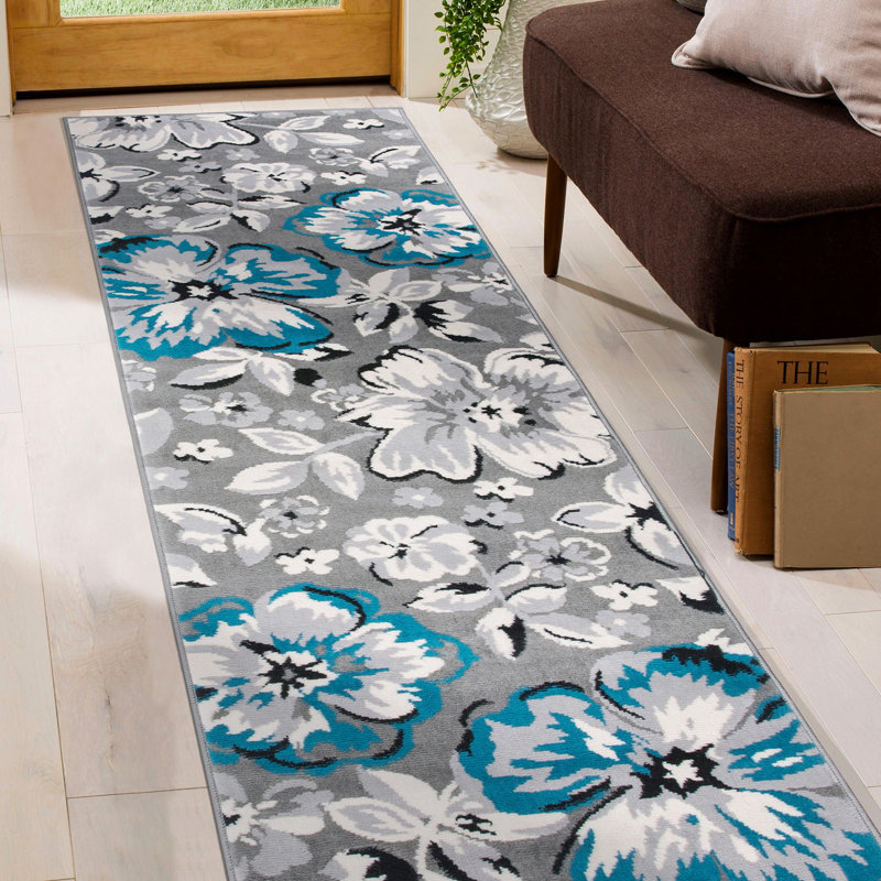 Rooshi Moroccan Blue/Gray/Ivory Area Rug, Runner 2' x 7'2"