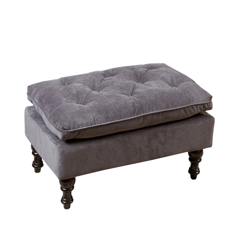 Gourav Upholstered Ottoman with Pillow Top & Birch Legs, Charcoal Gray