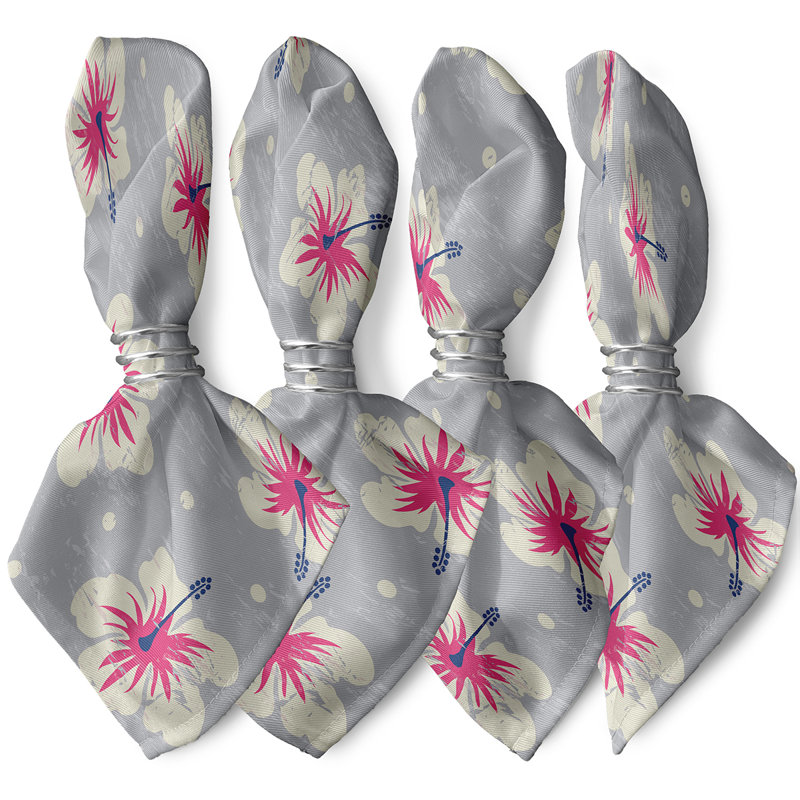 Ensemble de serviettes 4 pièces Cairo Hibiscus Blooms, L 18 po x L 18 po, Gris